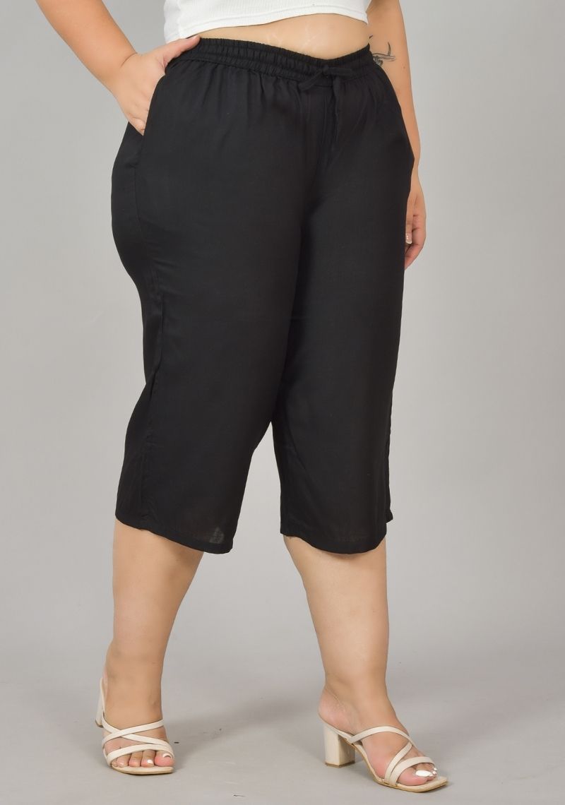 Black Rayon Plus Size Ethnic Wear Culotte-48424
