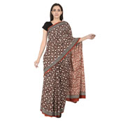 Black-White and Red Floral Design Cotton Block Print Saree-20103