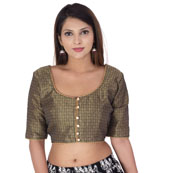 Black and Golden Elbow Sleeve Silk Brocade Blouse-30185