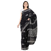 Black and White Bicycle Design Cotton Block Print Saree-20082