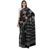 Black and White Cotton Block Print Saree-20063