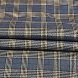 Blue Beige Checks Tweed Wool Fabric-90783