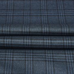 Blue Black Checks Tweed Wool Fabric-90714