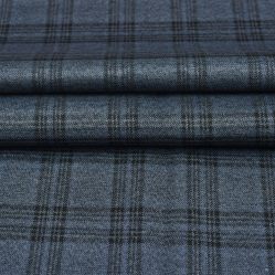 Blue Black Checks Tweed Wool Fabric-90716