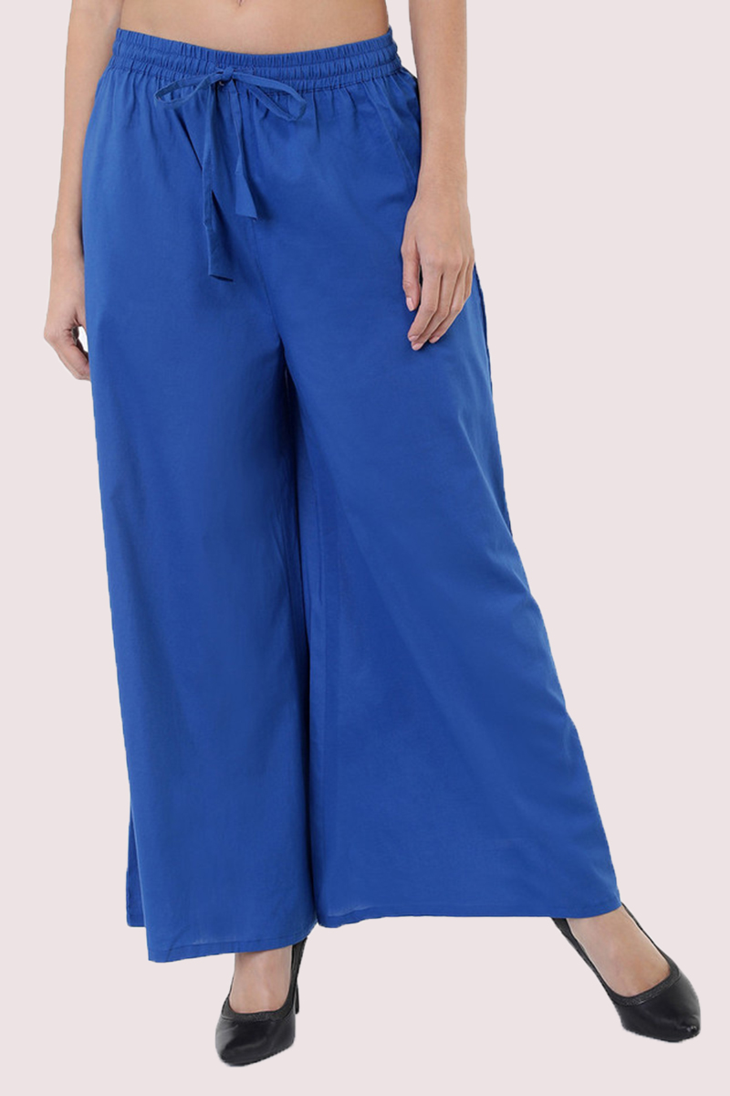 Blue Cotton Solid Women Palazzo-33304