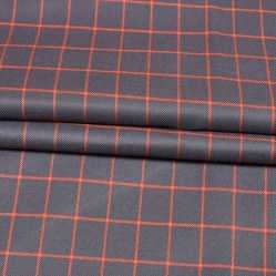 Blue Orange Checks Tweed Wool Fabric-90760