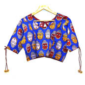Blue-Red and Yellow Buddha Kalamkari Print Cotton Blouse-30006