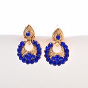 Blue Stone Circular Design with Golden Polish Earring for Women