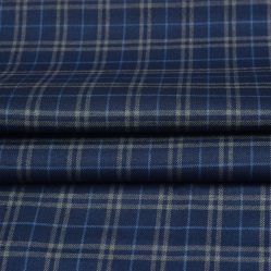 Blue White Checks Tweed Wool Fabric-90693