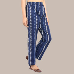Blue White Cotton ZigZag Palazzo Pant-36309