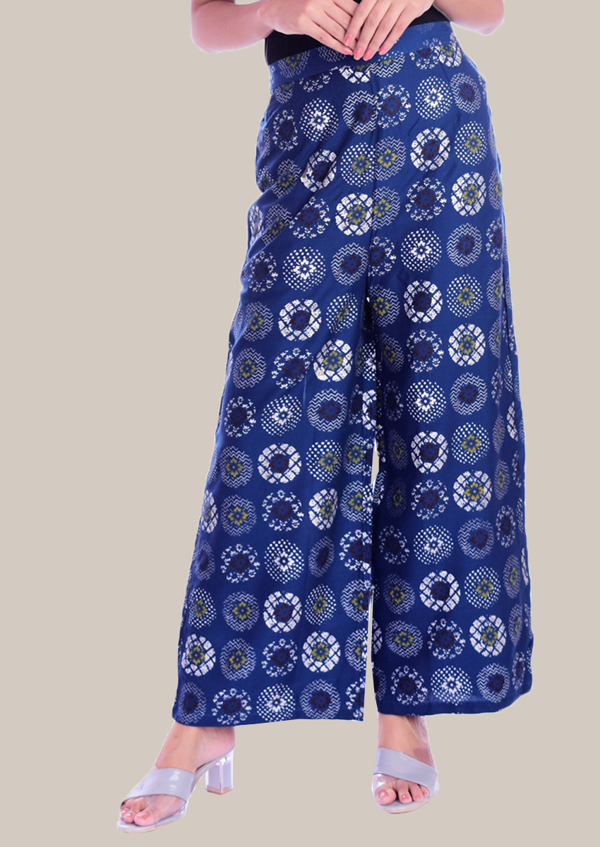 Blue White Rayon Palazzo Pant-34309