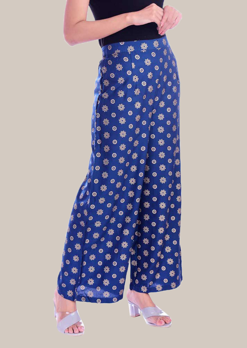 Blue White Rayon Palazzo Pant-34317