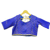 Blue and Golden Leaf Silk Brocade Blouse-30102