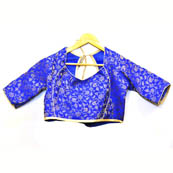 Blue and Silver Floral Silk Brocade Blouse-30091