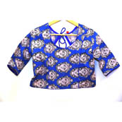Blue and White Durga Devi Kalamkari Print Cotton Blouse-30012