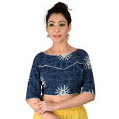 Blue and White Elbow Sleeve Cotton Indigo Blouse-30139