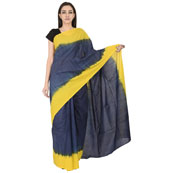 Blue and Yellow Cotton Shibori Print Saree-20105
