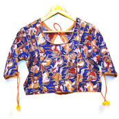 Blue and Yellow Horse Kalamkari Print Cotton Blouse-30027