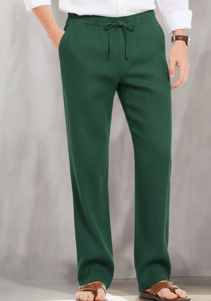 Bottle Green Linen Loose Fit Men Pant-50502