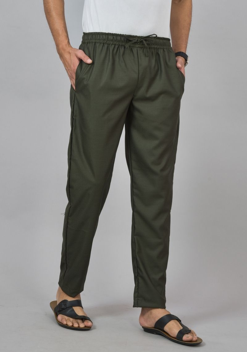 Bottle Green Lycra Casual Men Pant-47842
