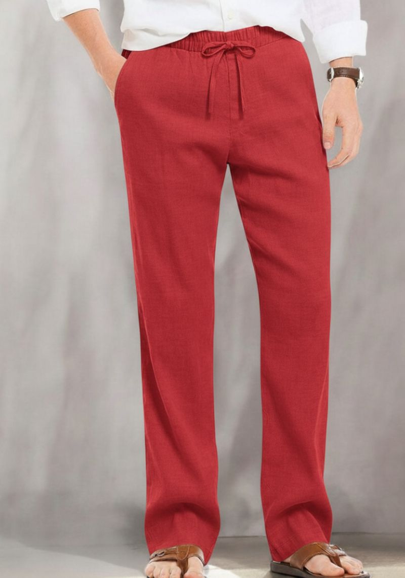 Brick Red Linen Loose Fit Men Pant-50497