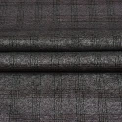 Brown Black Checks Tweed Wool Fabric-90707