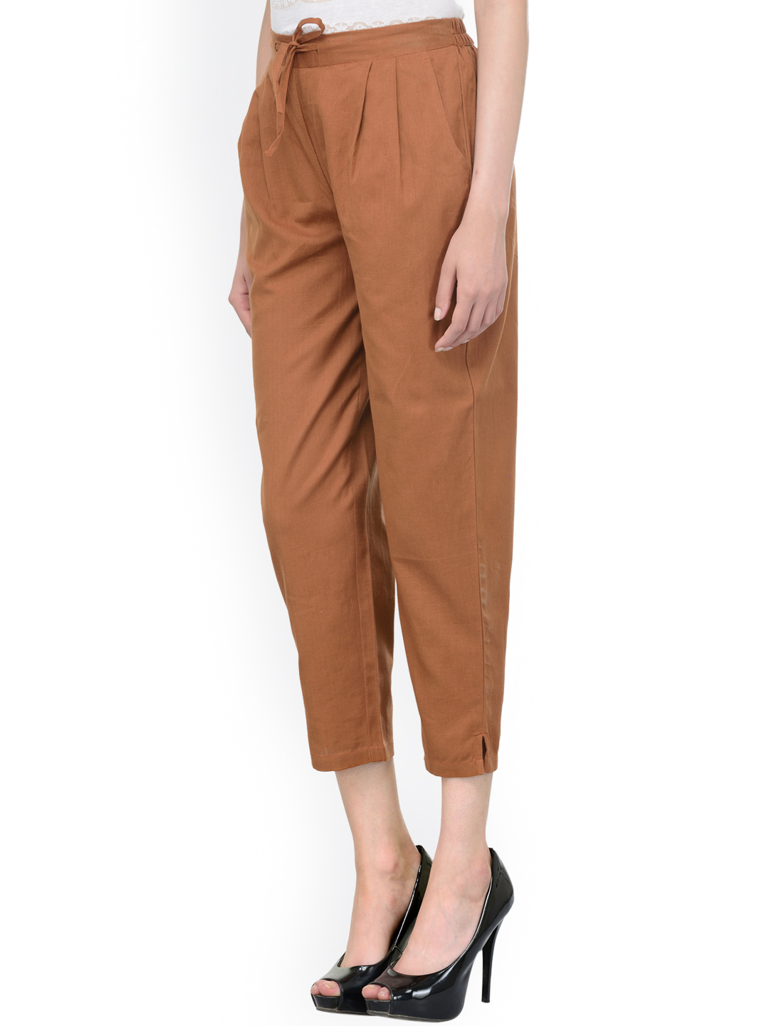 Brown Cotton Cropped Pant-33528