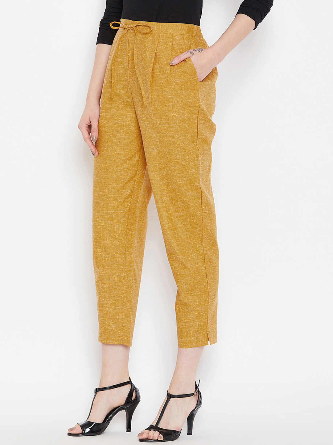 Brown Cotton Cropped Pant-33529