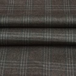 Brown Grey Checks Tweed Wool Fabric-90712