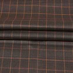 Brown Orange Checks Tweed Wool Fabric-90776