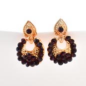 Brown Stone Circular Design with Golden Polish Earring for Women