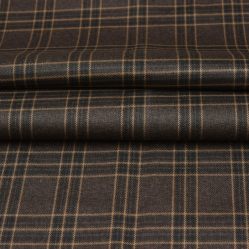 Brown Yellow Checks Tweed Wool Fabric-90715