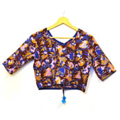 Brown-Yellow and Cream Animal Kalamkari Print Cotton Blouse-30002
