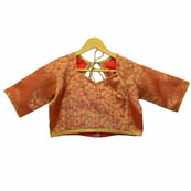 Brown and Golden Floral Silk Brocade Blouse-30100