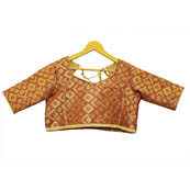 Brown and Golden Sqauare Silk Brocade Blouse-30118