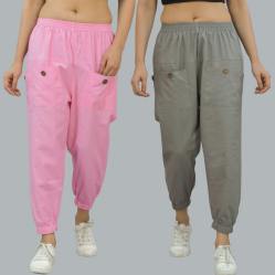 Combo of 2 Baby Pink and Gray Pure Cotton Four Pocket Cargo Pants-45382