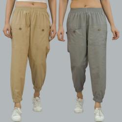 Combo of 2 Beige and Gray Pure Cotton Four Pocket Cargo Pants-45380