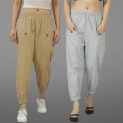 Combo of 2 Beige and Light Gray Pure Cotton Four Pocket Cargo Pants-45495