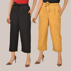 Combo of 2 Black and Beige Cotton Culottes-38491