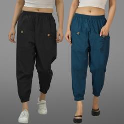 Combo of 2 Black and Denim Pure Cotton Four Pocket Cargo Pants-45501