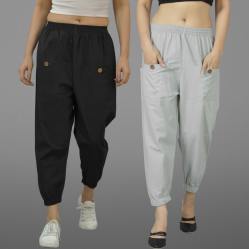 Combo of 2 Black and Light Gray Pure Cotton Four Pocket Cargo Pants-45500