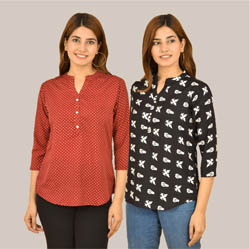 Combo of 2 Black and Maroon Crepe Women Printed Top-38566