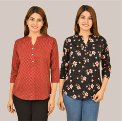 Combo of 2 Black and Maroon Crepe Women Printed Top-38573