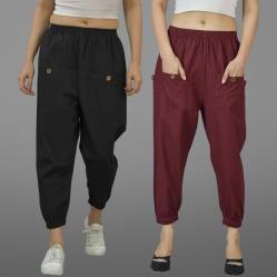 Combo of 2 Black and Maroon Pure Cotton Four Pocket Cargo Pants-45499