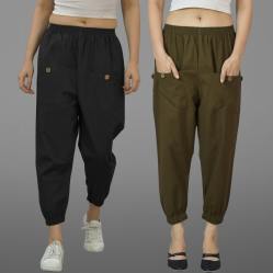 Combo of 2 Black and Mehndi Green Pure Cotton Four Pocket Cargo Pants-45498