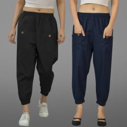 Combo of 2 Black and Navy Blue Pure Cotton Four Pocket Cargo Pants-45497