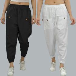 Combo of 2 Black and White Pure Cotton Four Pocket Cargo Pants-45374