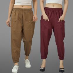 Combo of 2 Brown and Maroon Pure Cotton Four Pocket Cargo Pants-45504