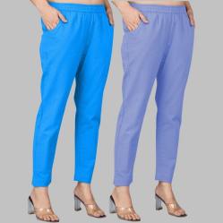 Combo of 2 Cotton Blue and Sky Blue Women Regular Fit Solid Trousers-47627