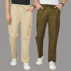 Combo of 2 Cotton Cargo Pant Army Green and Beige-48340
